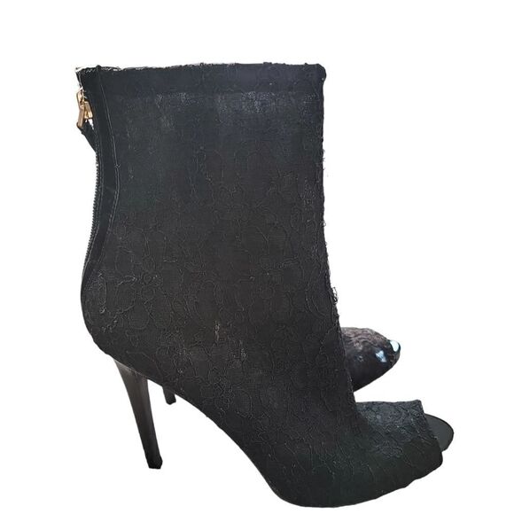Guess Black Women's Lace Peep-Toe Ankle Booties Sz 9M - Picture 7 of 8